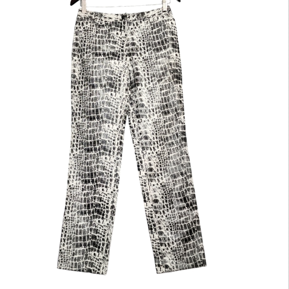 Luca Luca Orlandi Black Faux Vegan Leather Reptile Print Pants 40 Italian 2/4 US